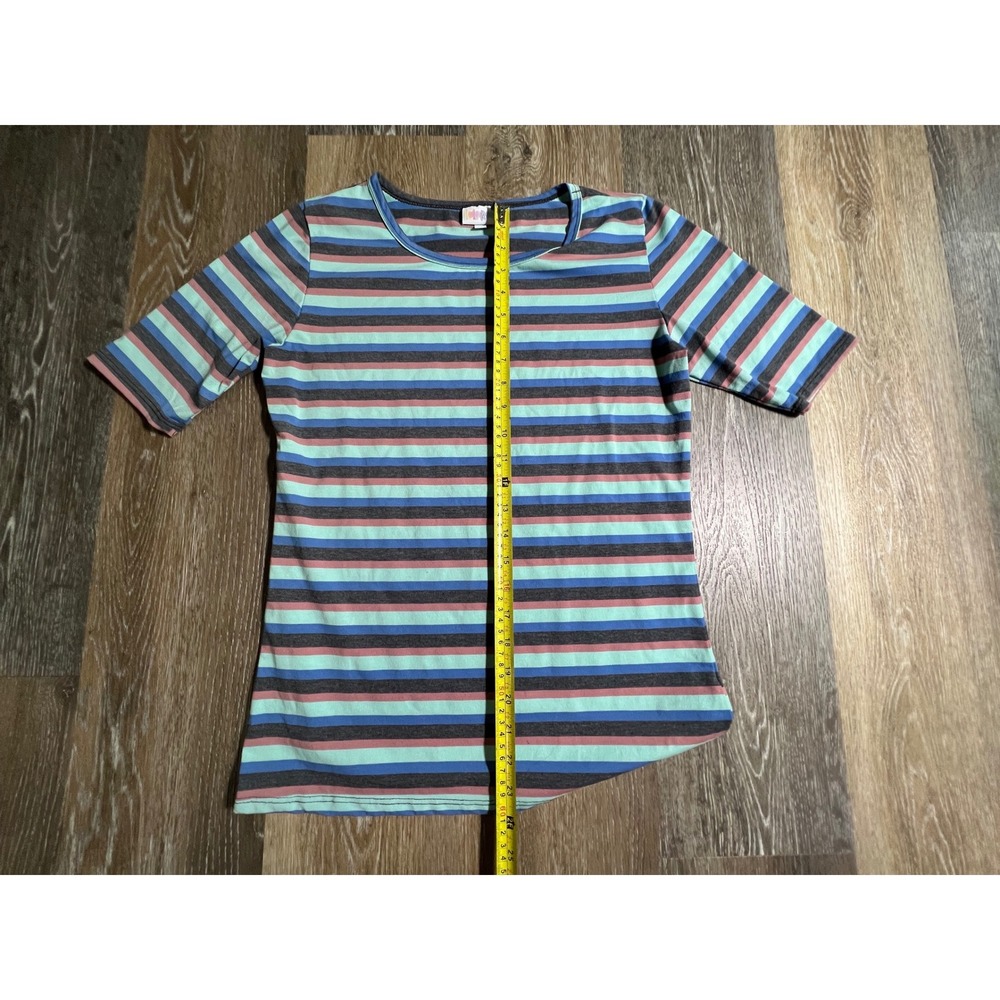 LuLaRoe Striped T-Shirt Women Medium Multi-Color Short Sleeve Scoop Neck Top - Picture 4 of 7